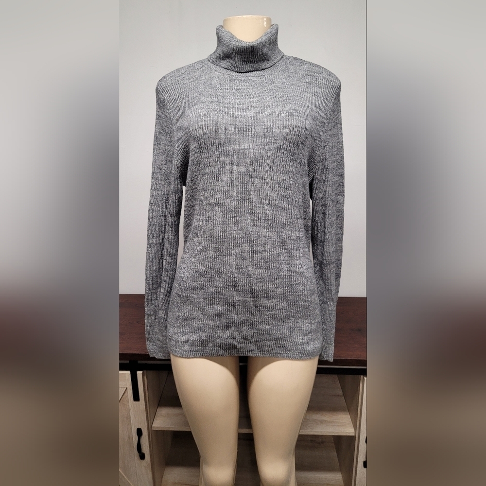 Croft & Barrow Gray Ribbed Turtleneck Top M Cotton